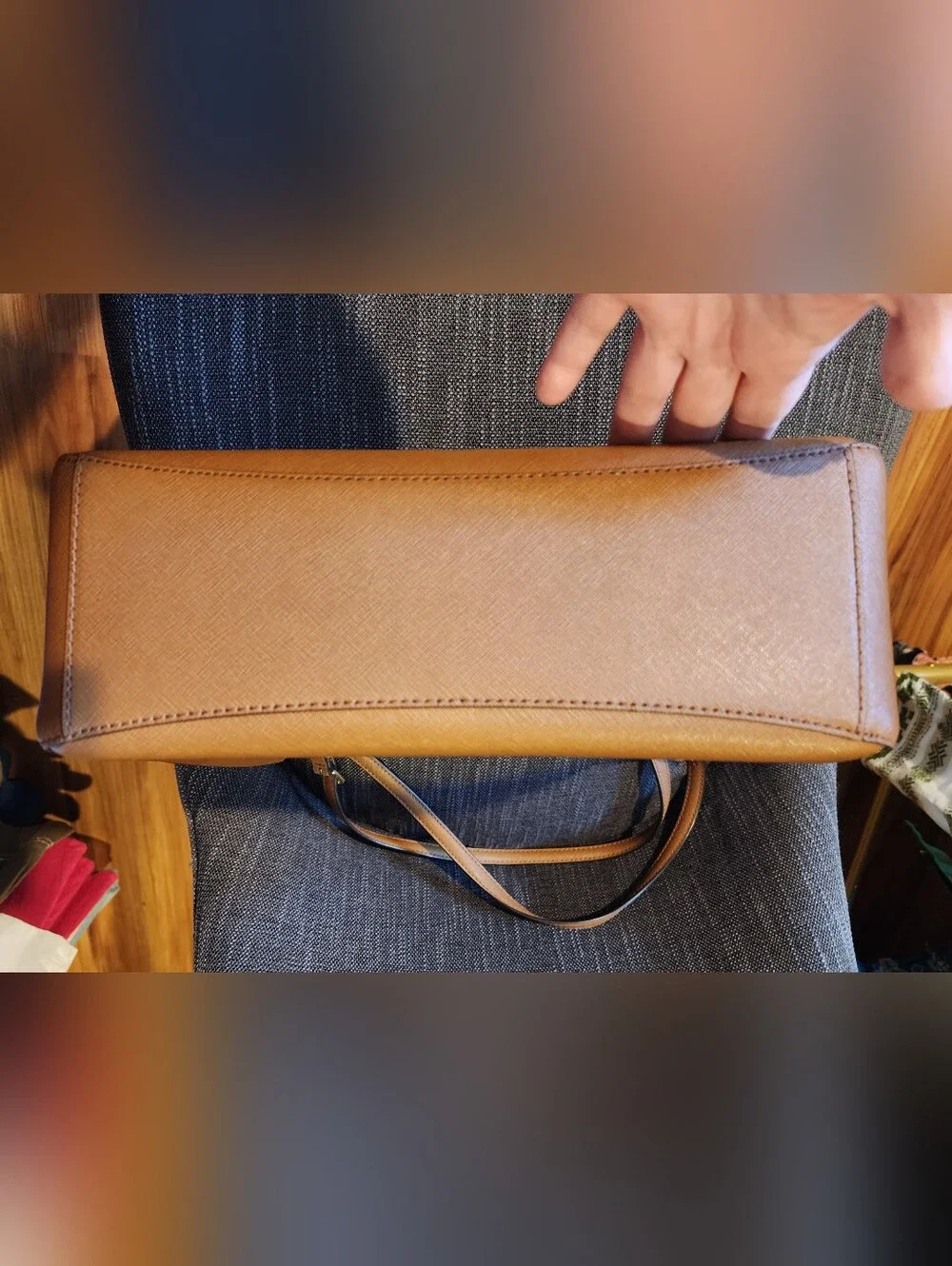 Michael Kors Camel Brown Leather Shoulder Bag with Gold Logo Charm
